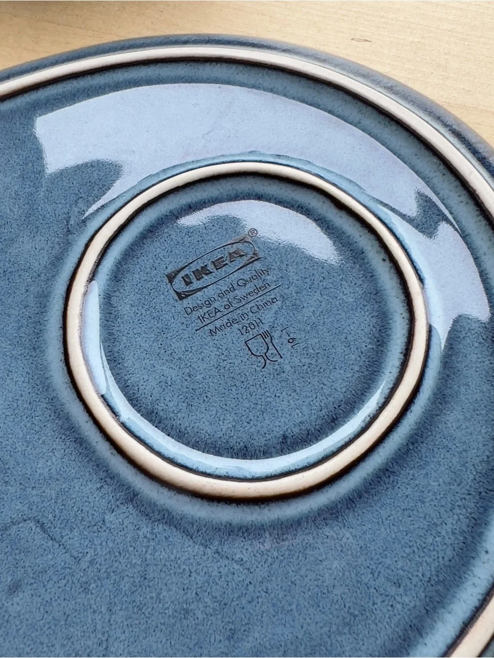 IKEA Gladilig Blue Black Trim Stoneware Glazed Finish BowlCup and Plate Tray Set